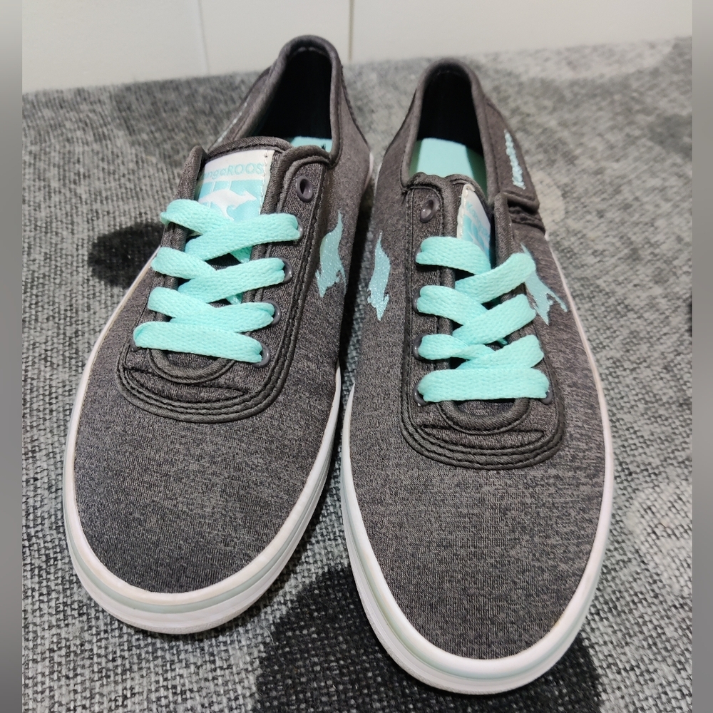 KangaROOS Canvas Sneakers Charcoal Grey Aqua Lace-Up Women’s 6.5 - Picture 8 of 8